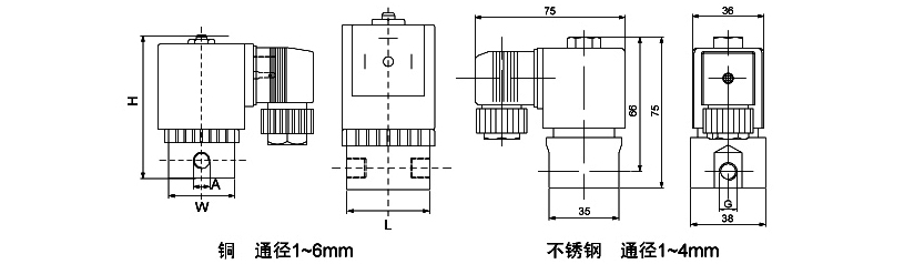 OSA89系列活塞型电磁阀铜 1-6mm 不锈钢1-4mm外形尺寸图