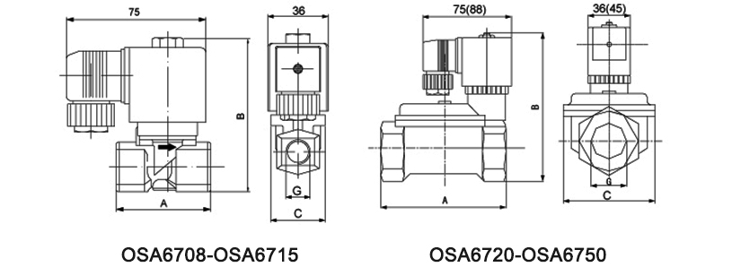OSA67系列膜片电磁阀外形尺寸图